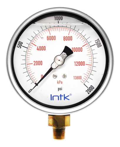 4” Liquid filled (O.E.M.), pressure gauge, 1/4” NPT, bottom connection, 0 to 2000 psi-kPa