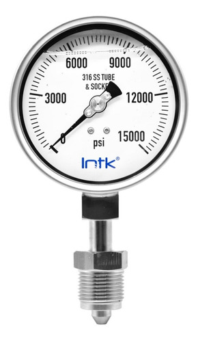 4” S.S. Liquid filled (O.E.M.), pressure gauge, 9/16" UNF, bottom connection, 0 to 15000 psi