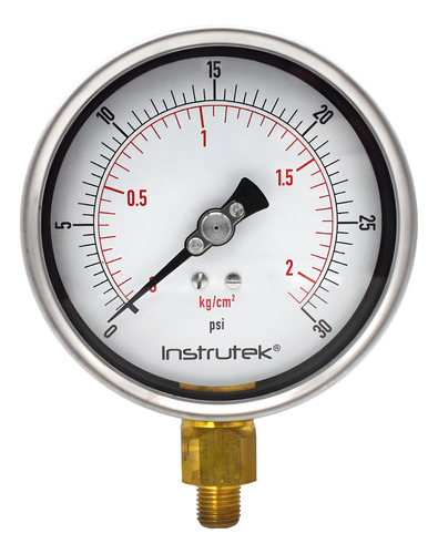 Manómetro 4", lleno de líquido premium, 1/4" NPT, inferior, 30 psi-kg/cm2