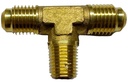 Conector en Tee, fabricado en latón de 1/8" NPT al Centro X 1/4" Flare