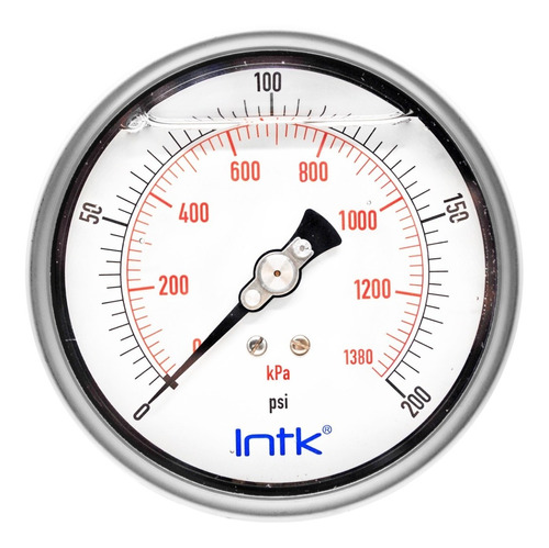 4” Liquid filled, pressure gauge, 1/4” NPT, back connection, 0 to 200 psi-kPa