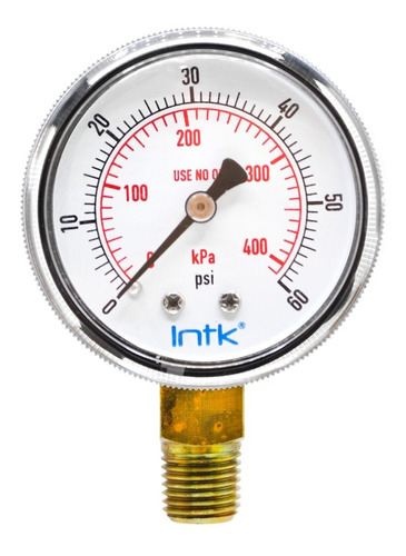 2" Pressure gauge for oxygen-acetylene, 1/4" NPT, bottom connection, 0 to 60 psi-kPa