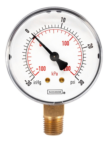 Manovacuómetro 2.5", caja de ABS, 1/4" NPT, inferior, 30 Vac inHg, 30 psi