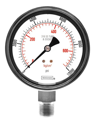 Manómetro 4", acero inoxidable, 1/2" NPT, inferior, 10000 psi