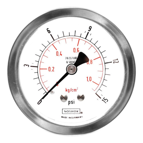 Manómetro 2.5", acero inoxidable, 1/4" NPT, posterior, 15 psi-kg/cm2