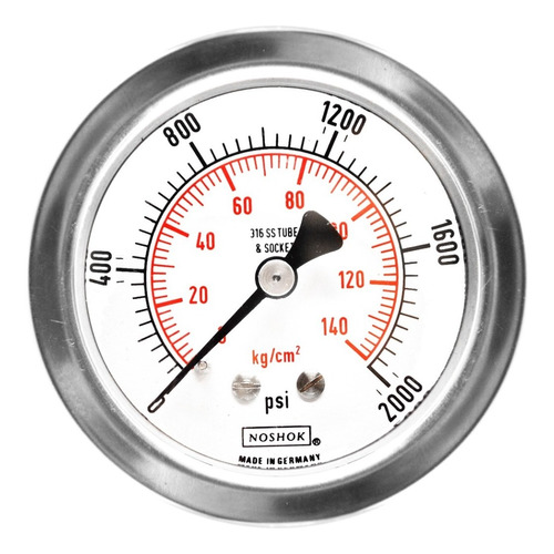 Manómetro 2.5", acero inoxidable, 1/4" NPT, posterior, 2000 psi-kg/cm2