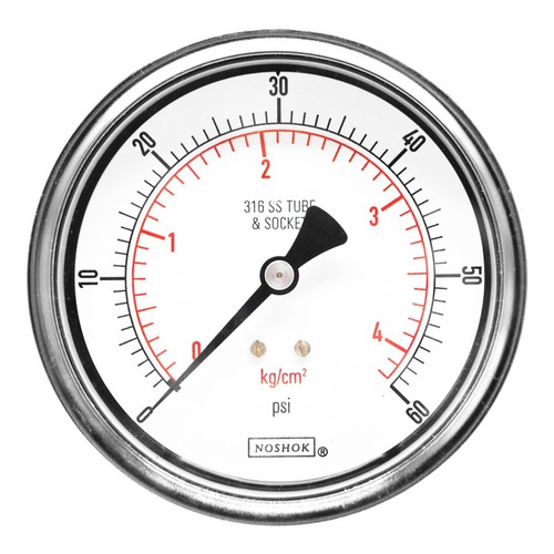 Manómetro 4", acero inoxidable, 1/2" NPT, posterior, 60 psi