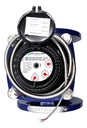 Medidor de agua tipo turbina, cuerpo de hierro fundido con registro hermético y transmisión magnética. Extremos en 2.5", bridas ANSI.