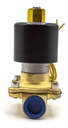 Válvula solenoide normalmente abierta, cuerpo de latón, conexión a proceso de 1/2" NPT, 220 V.