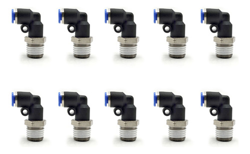 10 Pz De Conector/racor Rápido Neumático Codo 1/4 Npt X 1/8