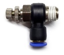 Regulador de flujo en codo, 1/4" NPT x 8 mm