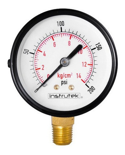 Manómetro 2.5", estándar, 1/4" NPT, inferior, 200 psi-kg/cm2