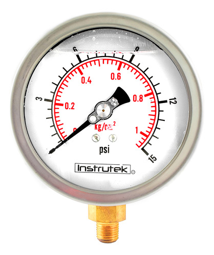 Manómetro 4", lleno de líquido (O.E.M.), 1/4" NPT, inferior, 15 psi-kg/cm2