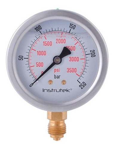 Manómetro 2.5", lleno de líquido premium, 1/4" BSPP, inferior, 250 bar-psi