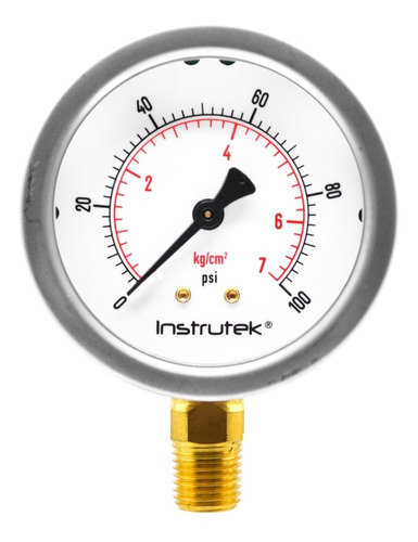 Manómetro 2.5", lleno de líquido premium, 1/4" NPT, inferior, 100 psi-kg/cm2