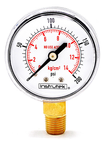 Manómetro 2", oxígeno y acetileno, 1/4" NPT, inferior, 200 psi-kg/cm2