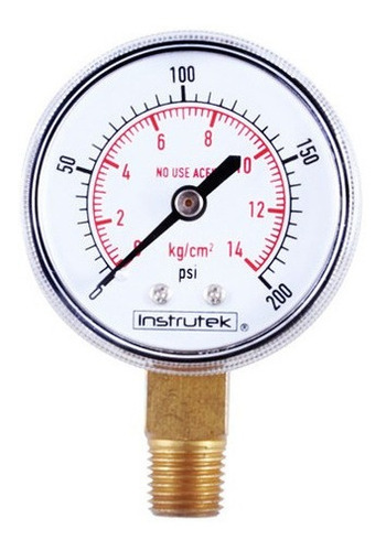 Manómetro 2", oxígeno y acetileno, 1/4" NPT, inferior, 200 psi-kg/cm2