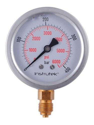 Manómetro 2.5", lleno de líquido premium, 1/4" BSPP, inferior, 400 bar-psi