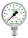 Manómetro 2", oxígeno medicinal, 1/4" NPT, inferior, 15 lpm