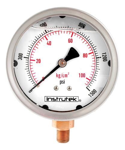Manómetro 4", lleno de líquido (O.E.M.), 1/4" NPT, inferior, 1500 psi-kg/cm2