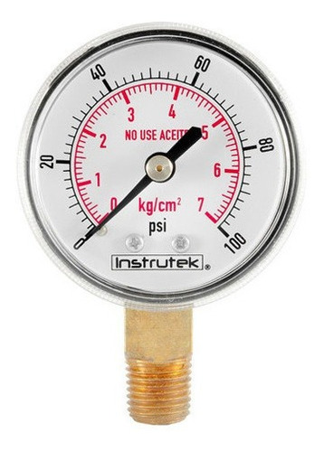 Manómetro 2", oxígeno y acetileno, 1/4" NPT, inferior, 100 psi-kg/cm2