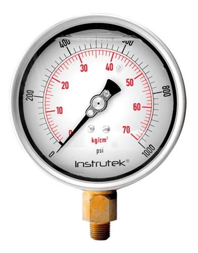 Manómetro 4", lleno de líquido premium, 1/4" NPT, inferior, 1000 psi-kg/cm2
