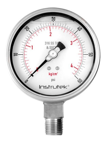 Manómetro 4", acero inoxidable, 1/2" NPT, inferior, 60 psi-kg/cm2