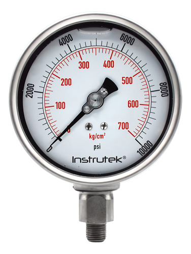 Manómetro 4", lleno de líquido premium, 1/4" NPT, inferior, 10000 psi-kg/cm2