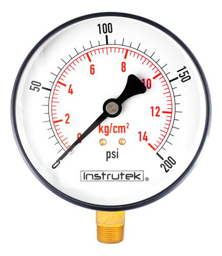 Manómetro 6", estándar, 1/2" NPT, inferior, 200 psi-kg/cm2