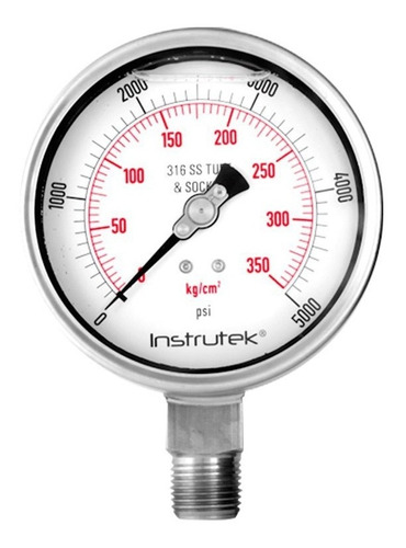 Manómetro 4", acero inoxidable, 1/2" NPT, inferior, 5000 psi-kg/cm2