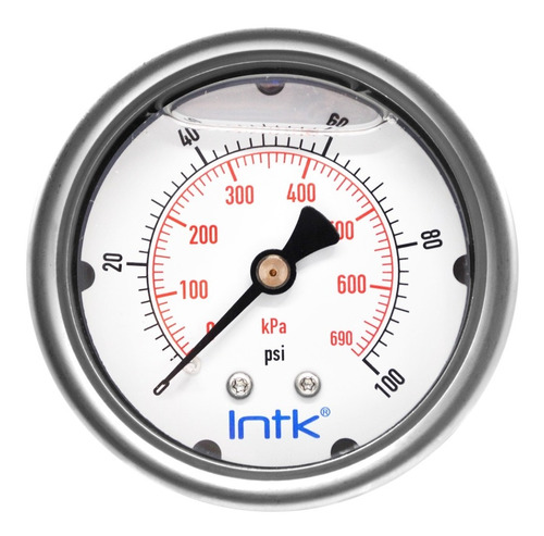 2.5” Liquid filled (O.E.M.), pressure gauge, 1/4” NPT, back connection, 0 to 100 psi-kPa