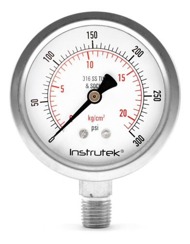 Manómetro 2.5", acero inoxidable, 1/4" NPT, inferior, 300 psi-kg/cm2