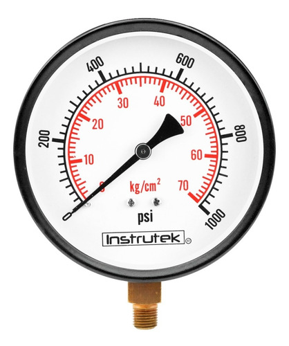 Manómetro 4", estándar, 1/4" NPT, inferior, 1000 psi-kg/cm2