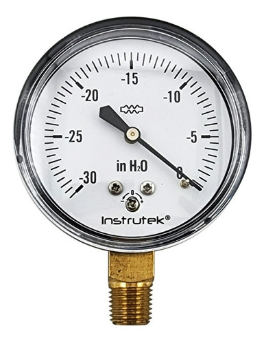 Vacuómetro 2.5", baja presión, 1/4" NPT, inferior, 30 in H2O Vac