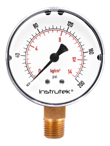 Manómetro 2.5", estándar ABS, 1/4" NPT, inferior, 200 psi-kg/cm2