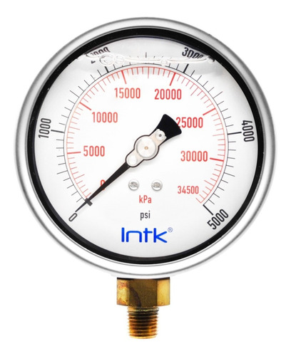 4” Liquid filled (O.E.M.), pressure gauge, 1/4” NPT, bottom connection, 0 to 5000 psi-kPa