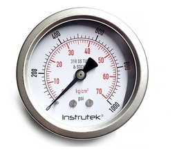 [635101000] Manómetro 2.5", acero inoxidable, 1/4" NPT, posterior, 1000 psi-kg/cm2