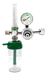 [OXRD] Regulador / inhalador de oxígeno medicinal tipo diafragma tuerca CGA540, con medidor de flujo, manómetro y vaso humidificador.