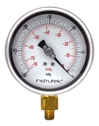 [10040030VAC] Vacuómetro 4", lleno de líquido premium, 1/4" NPT, inferior, 30 Vac inHg-cmHg