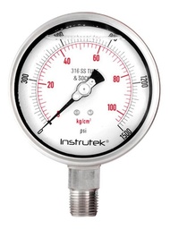 [1005001500] Manómetro 4", acero inoxidable, 1/2" NPT, inferior, 1500 psi-kg/cm2