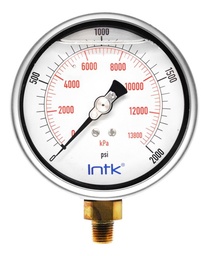 [INTK1003002000] 4” Liquid filled (O.E.M.), pressure gauge, 1/4” NPT, bottom connection, 0 to 2000 psi-kPa