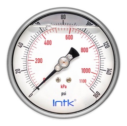 [INTK100310160] 4” Liquid filled (O.E.M.), pressure gauge, 1/4” NPT, back connection, 0 to 160 psi-kPa