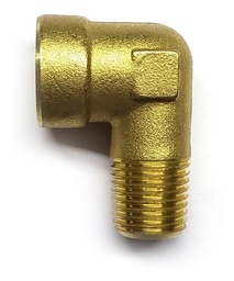 [C90HM14N14N] Conector en codo 90 hembra - macho, fabricado en latón (dorado) de 1/4" NPT x 1/4" NPT (M)