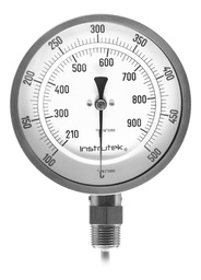 [50100090100500] Termómetro 5 pulgadas, inferior, 1/2" NPT, vástago 9", rango 100 a 500 C-F