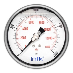 [INTK1003102000] 4” Liquid filled (O.E.M.), pressure gauge, 1/4” NPT, back connection, 0 to 2000 psi-kPa