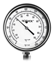 [N503001500200] Termómetro 5 pulgadas, acero inoxidable, inferior, 1/2" NPT, con tornillo recalibrador y sello hermético, vástago 15", rango 0 a 200 F-C