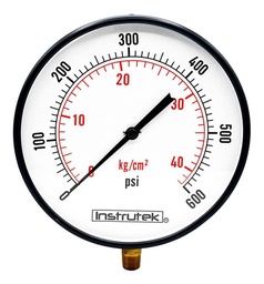 [250100600] Manómetro 10", estándar, 1/2" NPT, inferior, 600 psi-kg/cm2