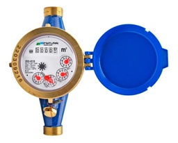 [IX2015] Medidor de agua tipo chorro múltiple, cuerpo de latón, extremos roscados de 1/2", incluye los conectores de latón