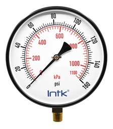 [INTK200100160] 8" Standard, dry, pressure gauge, black steel case, 1/2" NPT, bottom connection, 0 to 160 psi-kPa