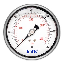 [INTK10031060] 4” Liquid filled (O.E.M.), pressure gauge, 1/4” NPT, back connection, 0 to 60 psi-kPa